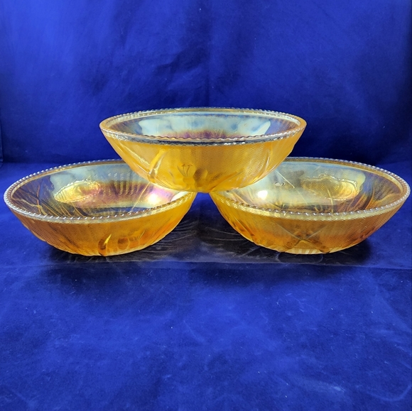 Lot of 3 Jeannette Iris Iridescent Depression Carnival Glass Beaded Berr… - Picture 2 of 5